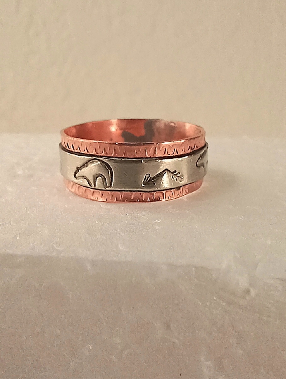 Navajo Signed Native American Ring TA Begay Copper Nickle Handmade Bear Arrows - Picture 12 of 17